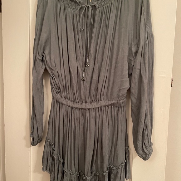 Free People Slate Blue Mini Boho Dress w/drop elastic waist - Picture 11 of 14